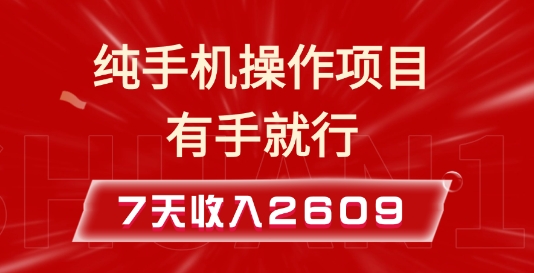 纯手机操作的小项目，有手就能做，7天收入2609+实操教程【揭秘】-泡泡网赚