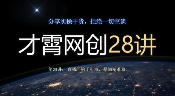 才霄网创28讲第23讲：直播间钩子引流，暴加精准粉！-泡泡网赚