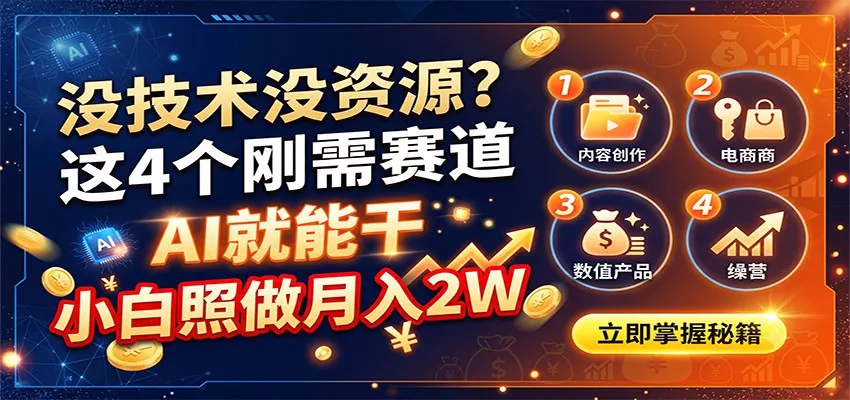 没技术没资源？这4个刚需赛道，AI就能干，小白照做月入2W-泡泡网赚