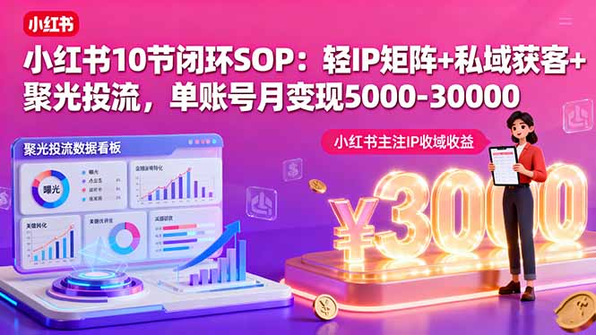 小红书10节闭环SOP：轻IP矩阵+私域获客+聚光投流，单账号月变现5000-30000-泡泡网赚