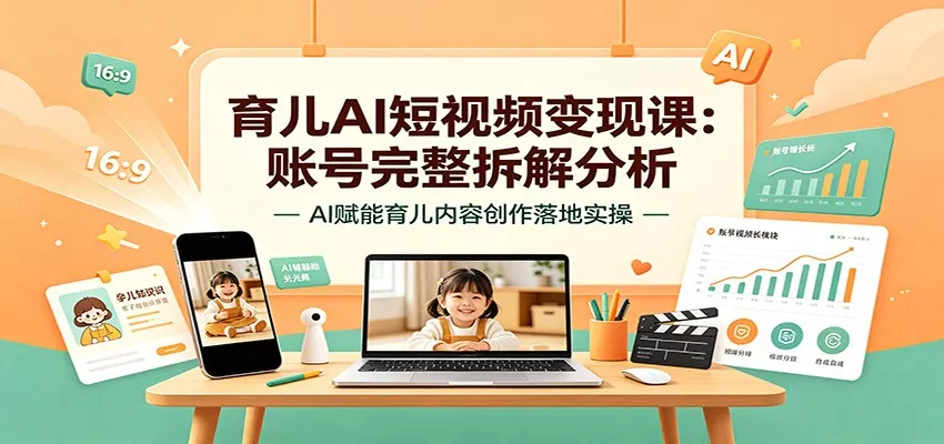 育儿AI短视频变现课：账号完整拆解分析，AI赋能育儿内容创作落地实操-泡泡网赚