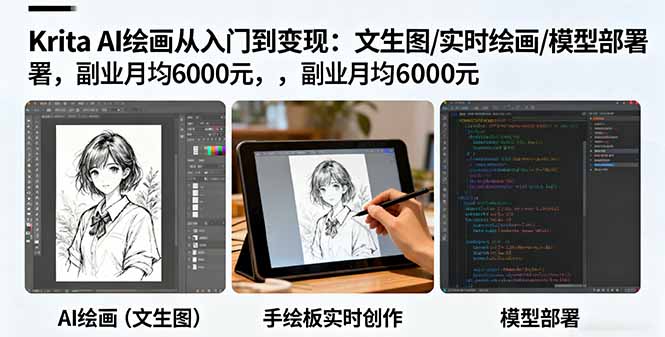 Krita AI绘画从入门到变现：文生图/实时绘画/模型部署，副业月均6000元-泡泡网赚