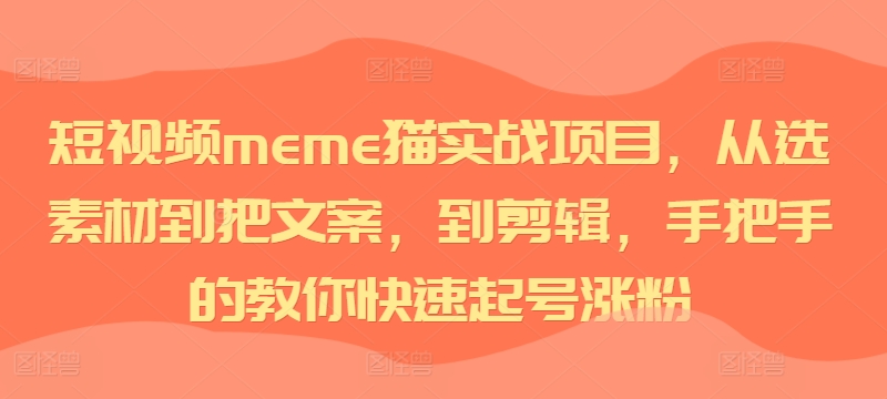 短视频meme猫实战项目，从选素材到把文案，到剪辑，手把手的教你快速起号涨粉-泡泡网赚