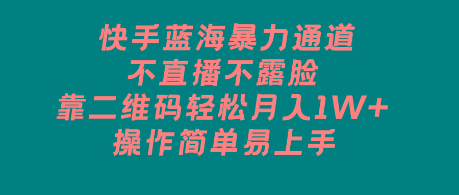 快手蓝海暴力通道，不直播不露脸，靠二维码轻松月入1W+，操作简单易上手-泡泡网赚