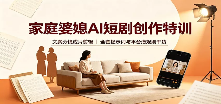 家庭婆媳AI短剧创作特训：文案分镜成片剪辑，全套提示词与平台潜规则干货-泡泡网赚