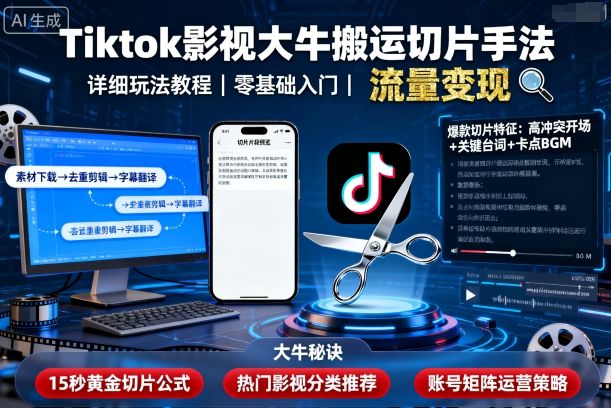 Tiktok影视大牛搬运切片手法，详细玩法教程-泡泡网赚