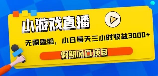 小游戏直播，假期风口项目，无需露脸，小白每天三小时，到账3000+-泡泡网赚