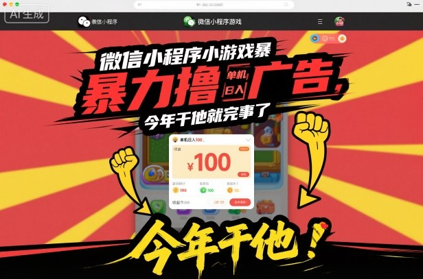 微信小程序小游戏暴力撸广告，单机日入100，今年干他就完事了-泡泡网赚