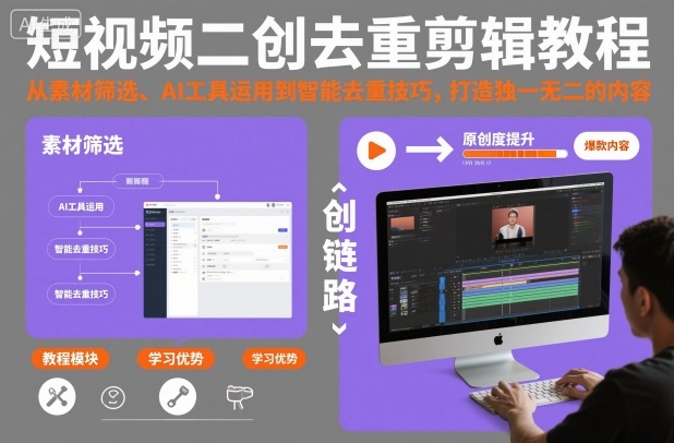 短视频二创去重剪辑教程，从素材筛选、AI工具运用到智能去重技巧，打造独一无二的内容-泡泡网赚