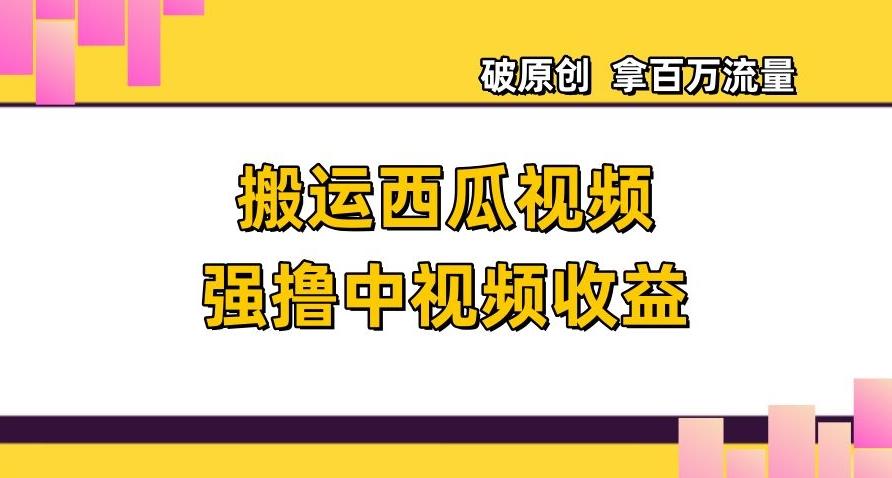 搬运西瓜视频强撸中视频收益，日赚600+破原创，拿百万流量【揭秘】-泡泡网赚