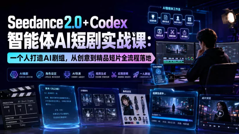 Seedance2.0+Codex智能体AI短剧实战课：一个人打造AI剧组，从创意到精品短片全流程-泡泡网赚