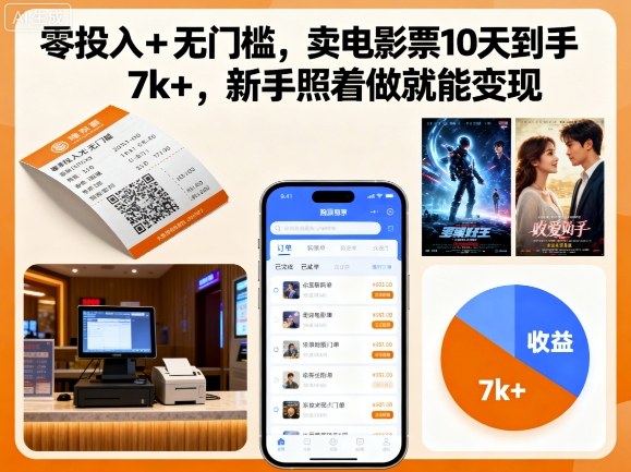 零投入+无门槛，卖电影票10天到手7k+，新手照着做就能变现【揭秘】-泡泡网赚