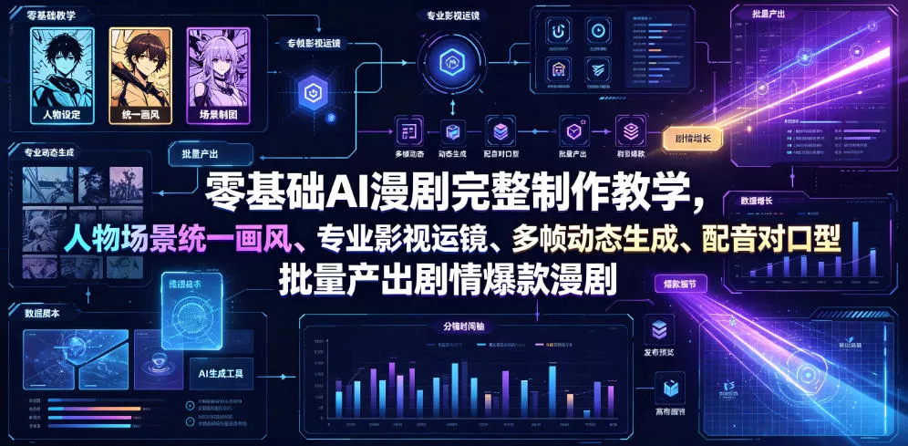 零基础AI漫剧完整制作教学，人物场景统一画风、专业影视运镜、多帧动态生成、配音对口型，批量产出剧情爆款漫剧-泡泡网赚