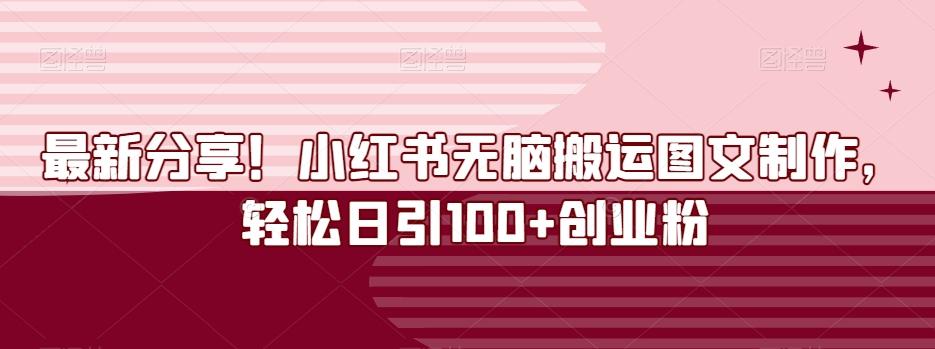 最新分享！小红书无脑搬运图文制作，轻松日引100+创业粉-泡泡网赚