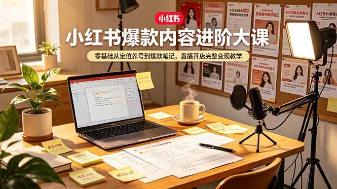 小红书爆款内容进阶大课，零基础从定位养号到爆款笔记，直播开店完整变现教学-泡泡网赚
