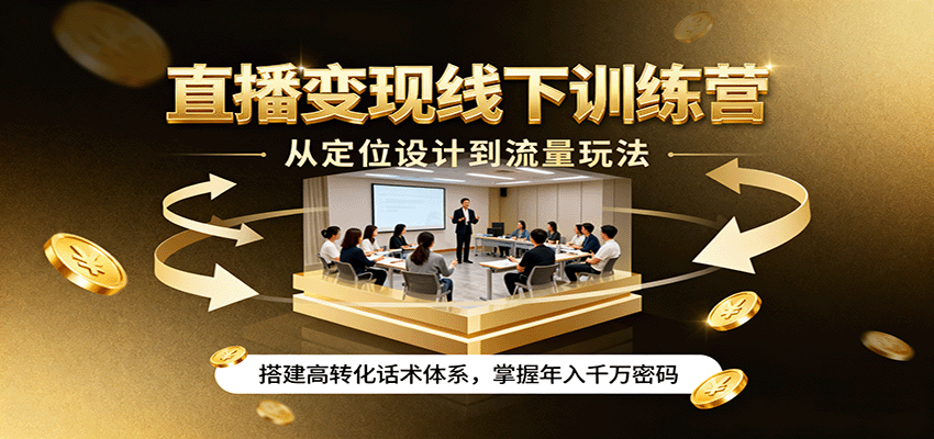直播变现线下训练营，从定位设计到流量玩法，搭建高转化话术体系，掌握年入千万密码-泡泡网赚