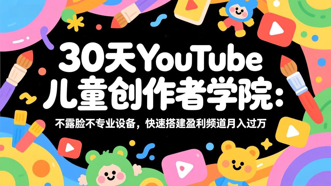 30天YouTube儿童创作者学院：不露脸不专业设备，快速搭建盈利频道月入过万-泡泡网赚