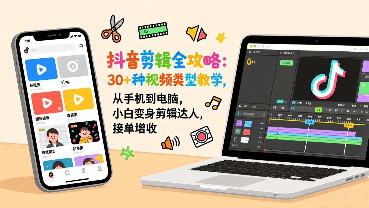 抖音剪辑全攻略：30+种视频类型教学，从手机到电脑，小白变身剪辑达人，接单增收-泡泡网赚