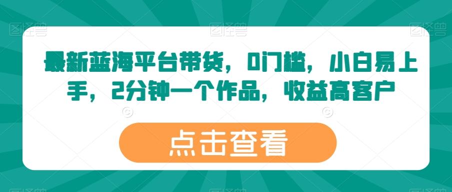 最新蓝海平台带货，0门槛，小白易上手，2分钟一个作品，收益高【揭秘】-泡泡网赚