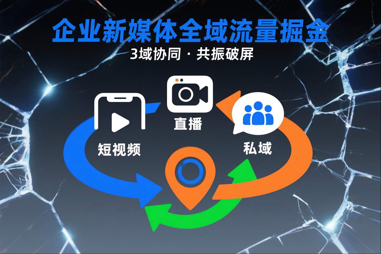 短视频全域商业模式，企业新媒体全域流量掘金，3域协同，共振破屏，短视频-直播-私域-地域-泡泡网赚