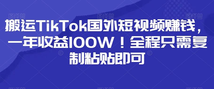 搬运TikTok国外短视频赚钱，一年收益100W！全程只需复制粘贴即可-泡泡网赚