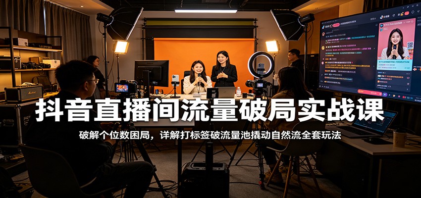 抖音直播间流量破局实战课：破解个位数困局，详解打标签破流量池撬动自然流全套玩法-泡泡网赚