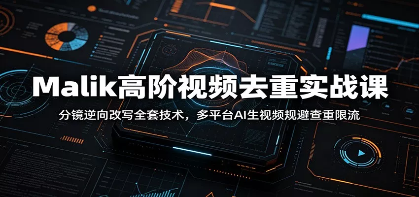 Malik高阶视频去重实战课：分镜逆向改写全套技术，多平台AI生视频规避查重限流-泡泡网赚