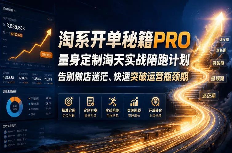 淘系开单秘籍PRO，量身定制淘天实战陪跑计划，告别做店迷茫、快速突破运营瓶颈期(更新260823)-泡泡网赚