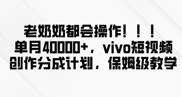 老奶奶都会操作，新平台无脑操作，单月40000+，vivo短视频创作分成计划【揭秘】-泡泡网赚