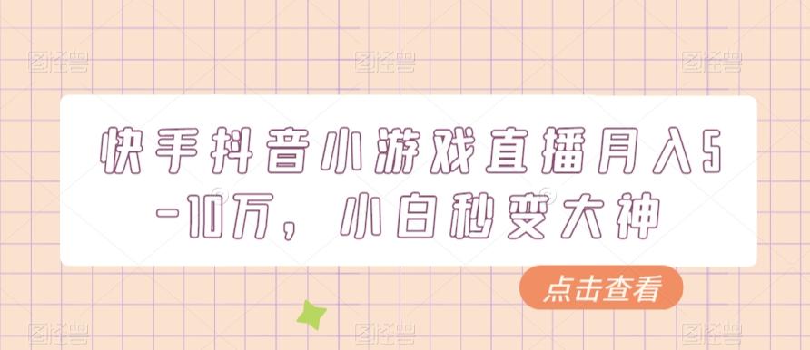 快手抖音小游戏直播月入5-10万，小白秒变大神-泡泡网赚