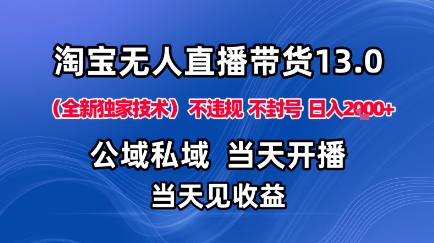 淘宝无人直播13.0，公域私域技术，不封号，不违规布局下半年旺季赛道，日入1K+(独家技术)【揭秘】-泡泡网赚