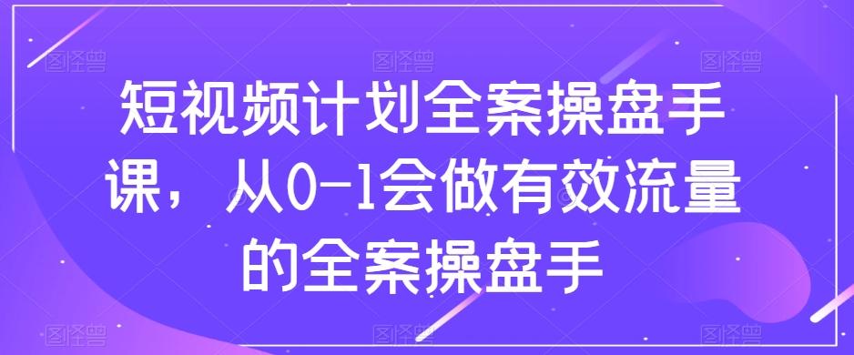 短视频计划全案操盘手课，从0-1会做有效流量的全案操盘手-泡泡网赚