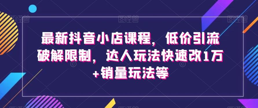 最新抖音小店课程，低价引流破解限制，达人玩法快速改1万+销量玩法等-泡泡网赚