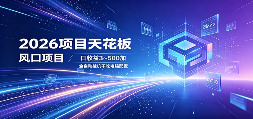 2026项目天花板，风口项目，日收益3~500+全自动挂机，不吃配置-泡泡网赚