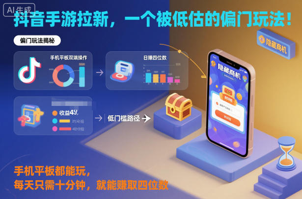 抖音手游拉新，一个被低估的偏门玩法！手机平板都能玩，每天只需十分钟，就能賺取四位数【揭秘】-泡泡网赚
