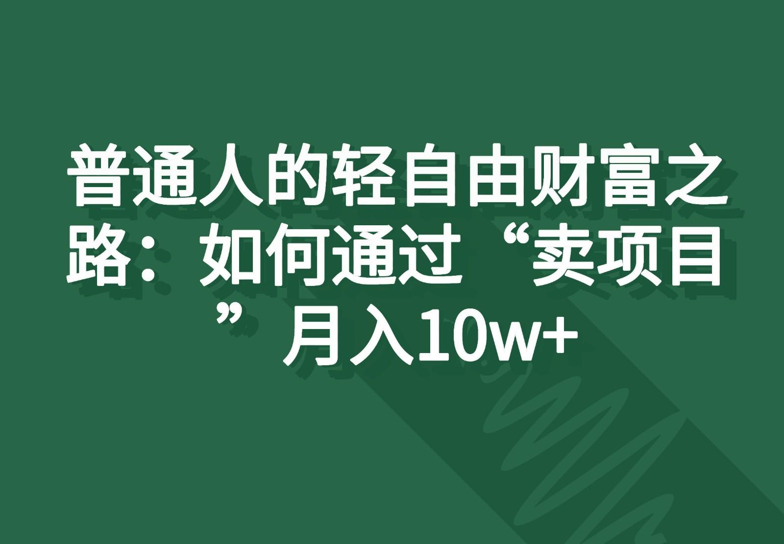 普通人的轻自由财富之路：如何通过“卖项目”月入10w+-泡泡网赚