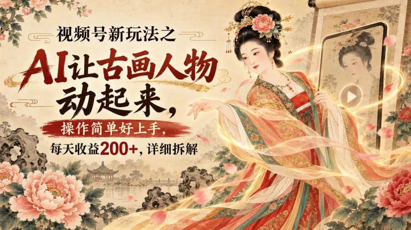 视频号新玩法之AI让古画人物动起来，操作简单好上手，每天收益200+，详细拆解-泡泡网赚