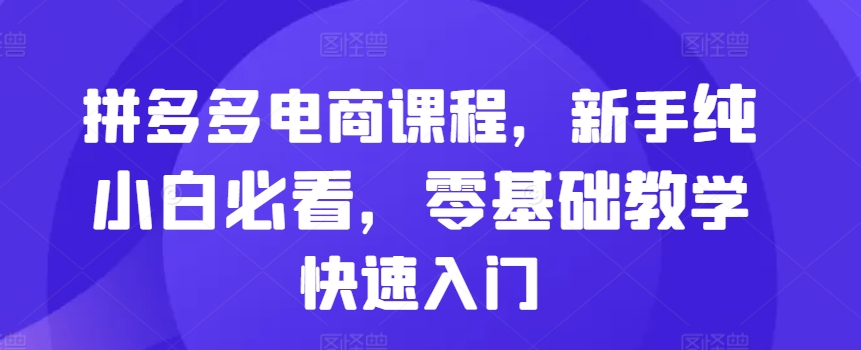拼多多电商课程，新手纯小白必看，零基础教学快速入门-泡泡网赚