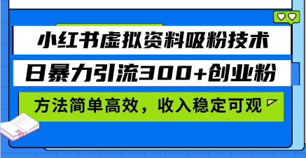 小红书虚拟资料吸粉技术，日暴力引流300+创业粉，方法简单高效，收入稳…-泡泡网赚