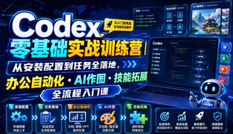 Codex零基础实战训练营｜从安装配置到任务全落地，办公自动化・AI作图・技能拓展全流程入门课-泡泡网赚