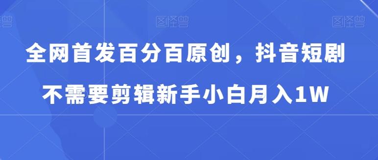 全网首发百分百原创，抖音短剧不需要剪辑新手小白月入1W-泡泡网赚