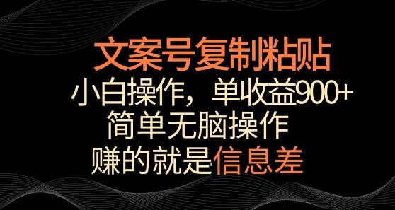 文案号掘金，简单复制粘贴，小白操作，单作品收益900+【揭秘】-泡泡网赚