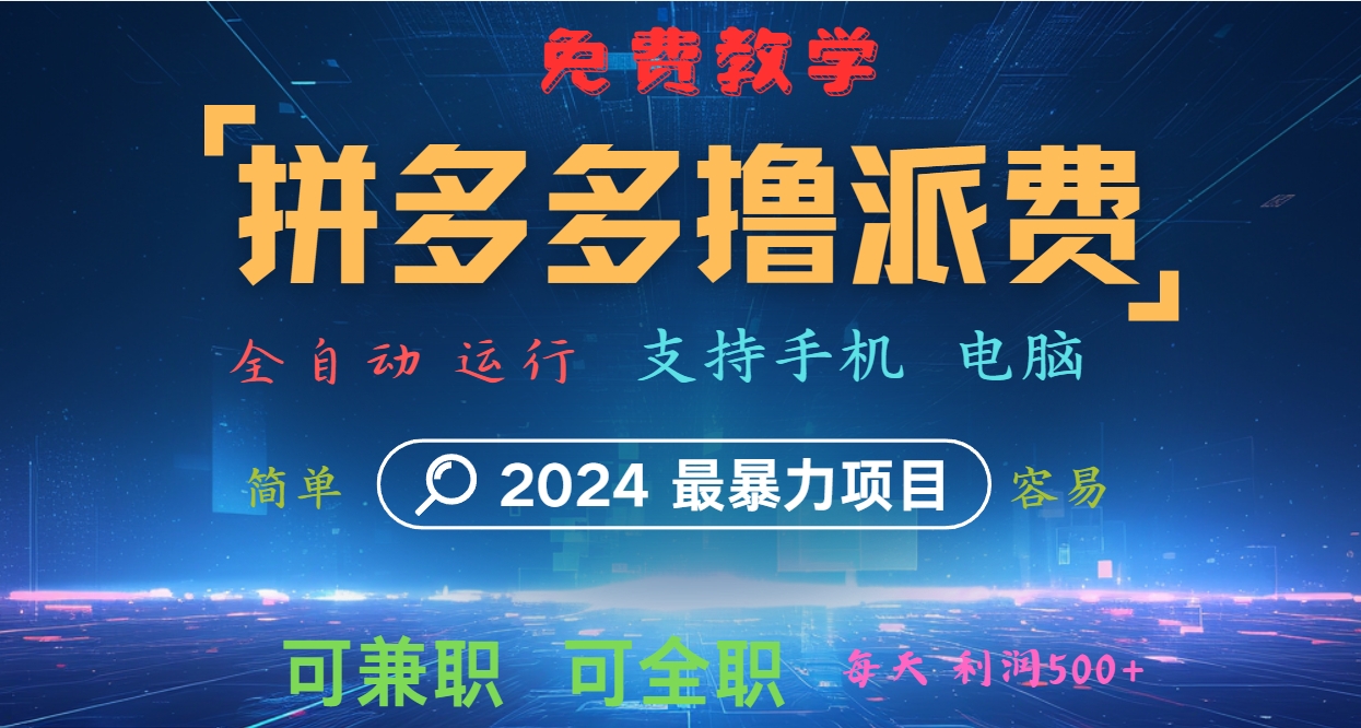 拼多多撸派费，2024最暴利的项目。软件全自动运行，日下1000单。每天利润500+，免费-泡泡网赚