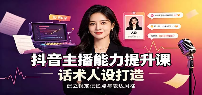 抖音主播能力提升课：账号底层逻辑，直播间搭建调试，话术人设打造全套教学-泡泡网赚