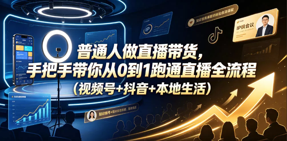 普通人做直播带货，手把手带你从0到1跑通直播全流程(视频号+抖音+本地生活)-泡泡网赚