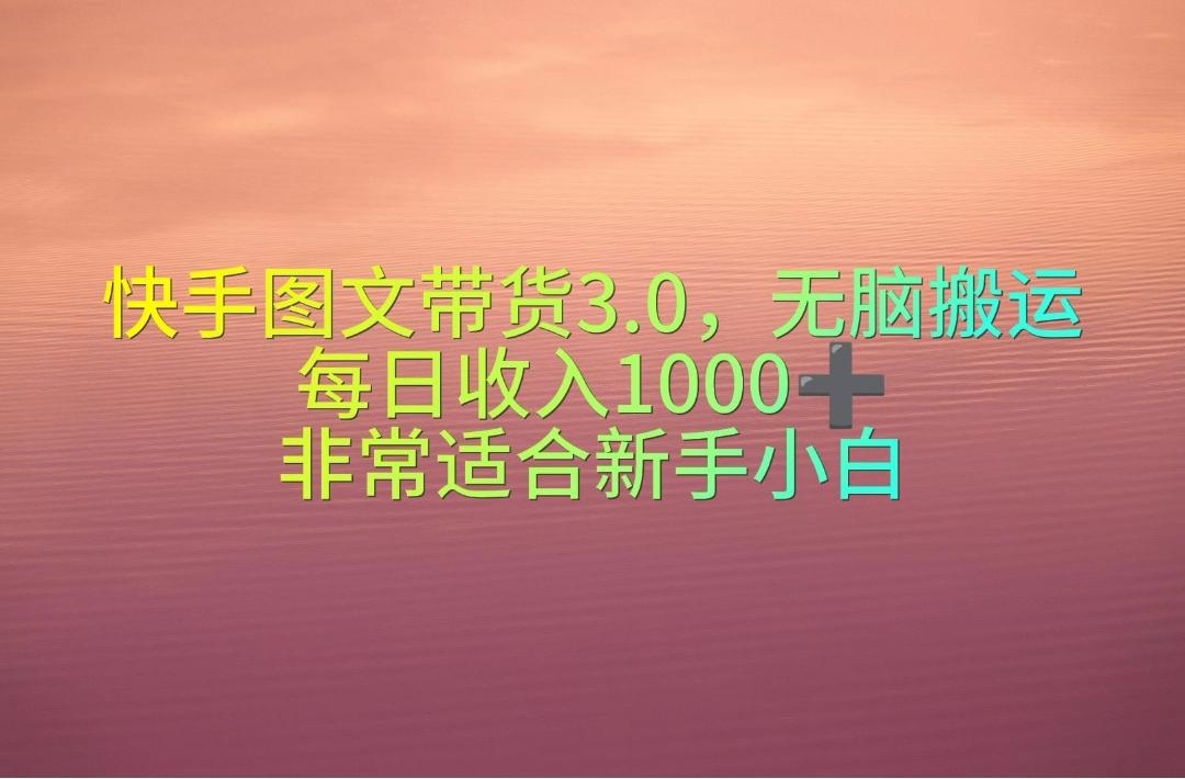 快手图文带货3.0，无脑搬运，每日收入1000＋，非常适合新手小白-泡泡网赚