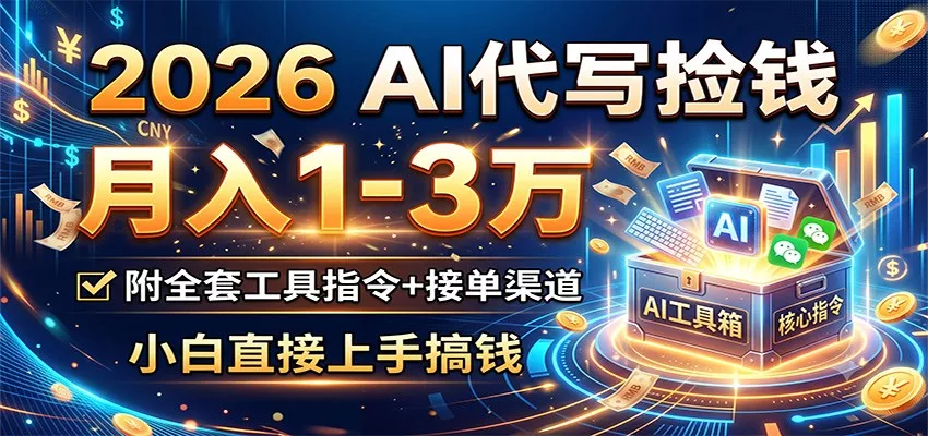 2026 AI代写捡钱，月入1-3万，附全套工具指令+接单渠道，小白直接上手搞钱-泡泡网赚