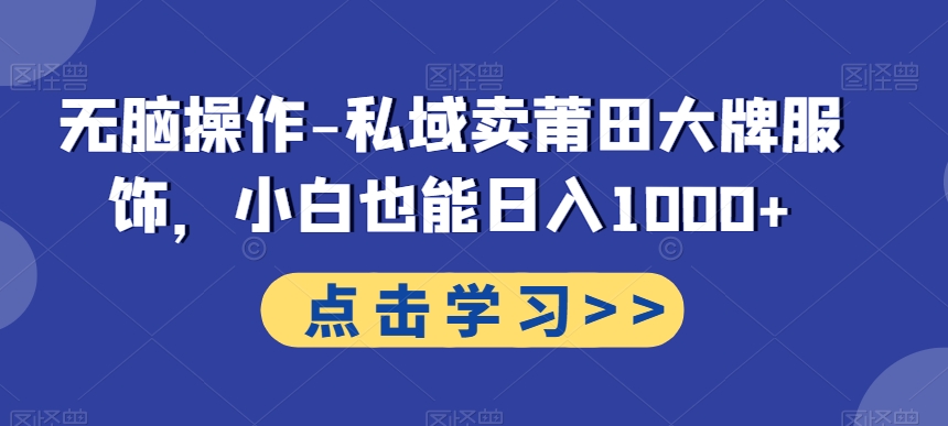 无脑操作-私域卖莆田大牌服饰，小白也能日入1000+-泡泡网赚