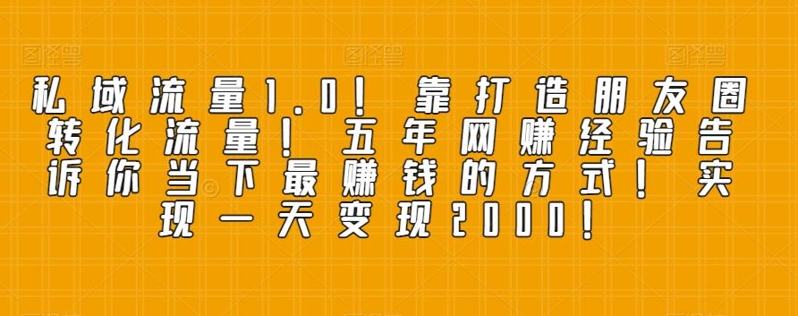 私域流量1.0！靠打造朋友圈转化流量！五年网赚经验告诉你当下最赚钱的方式！实现一天变现2000！-泡泡网赚
