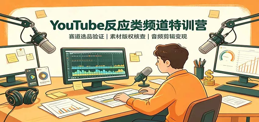 YouTube反应类频道特训营：赛道选品验证，素材版权核查，音频剪辑变现-泡泡网赚
